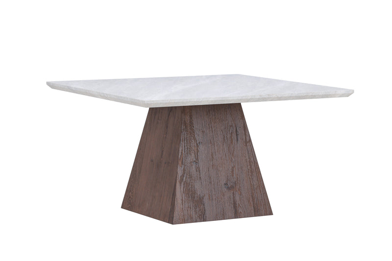 Venture Home - Cael – kvadratisk sofabord 80×80 cm – mocca fod / lys stenlook bordplade