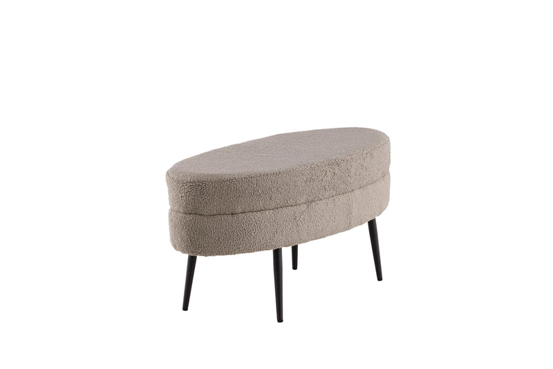 Venture Home Otto puf – Grå/beige Teddy med sorte stålben – 100×40×41 cm