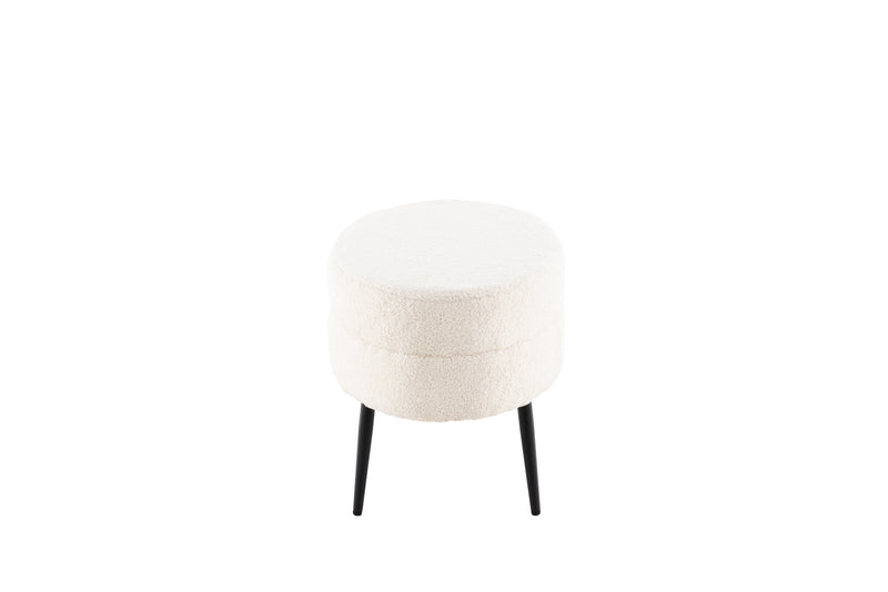 Venture Home - Otto puf – Benhvid teddy med sorte stålben – 100×40×41 cm