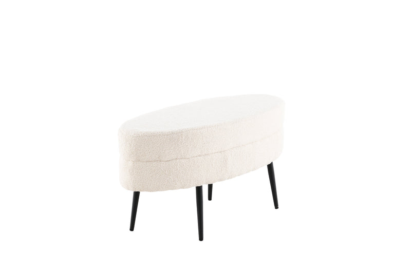 Venture Home - Otto puf – Benhvid teddy med sorte stålben – 100×40×41 cm