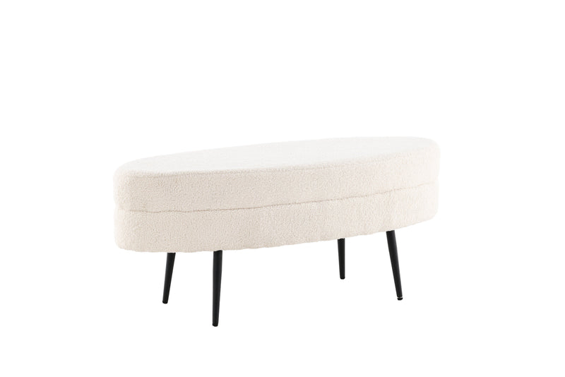 Venture Home - Otto puf – Benhvid teddy med sorte stålben – 100×40×41 cm