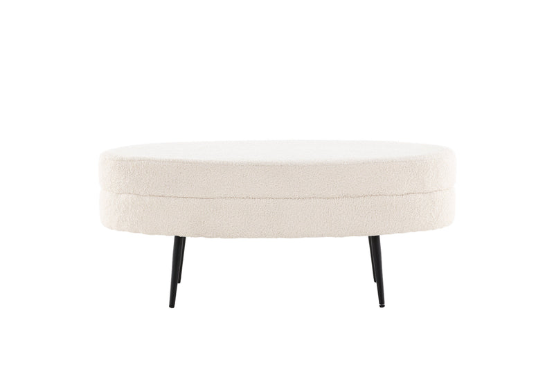 Venture Home - Otto puf – Benhvid teddy med sorte stålben – 100×40×41 cm