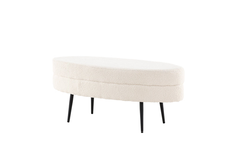 Venture Home - Otto puf – Benhvid teddy med sorte stålben – 100×40×41 cm