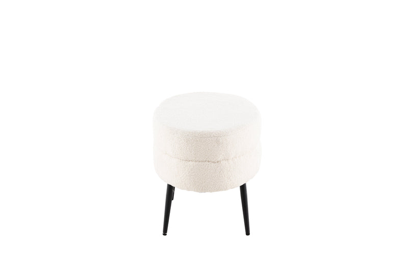 Venture Home - Otto puf – Benhvid teddy med sorte stålben – 100×40×41 cm