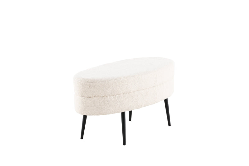 Venture Home - Otto puf – Benhvid teddy med sorte stålben – 100×40×41 cm