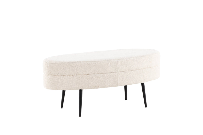 Venture Home - Otto puf – Benhvid teddy med sorte stålben – 100×40×41 cm