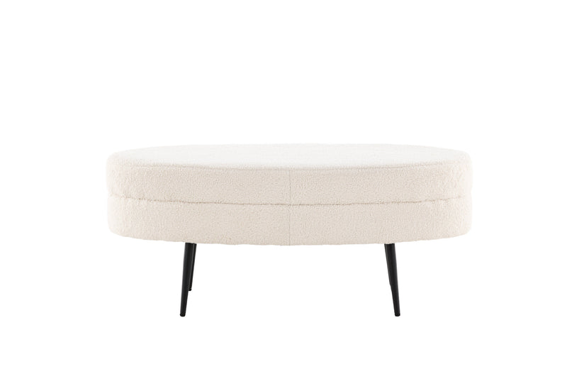 Venture Home - Otto puf – Benhvid teddy med sorte stålben – 100×40×41 cm