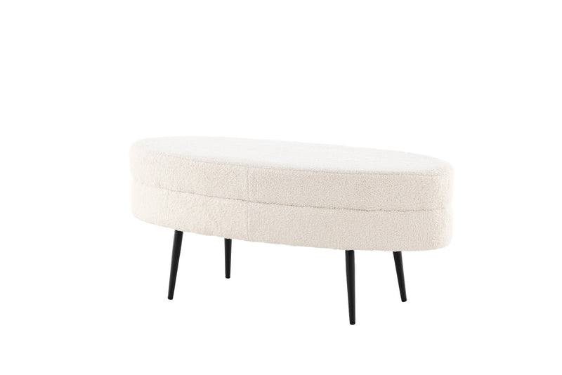 Venture Home - Otto puf – Benhvid teddy med sorte stålben – 100×40×41 cm