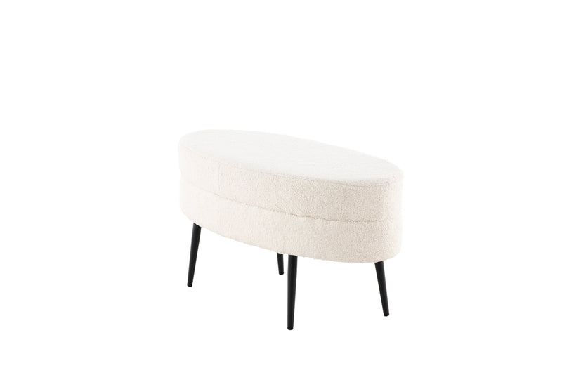 Venture Home - Otto puf – Benhvid teddy med sorte stålben – 100×40×41 cm