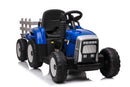 El Traktor, blå, inkl. vogn, PU lædersæder, gummihjul, litium batteri og fjernbetjening