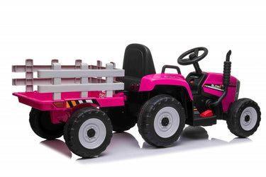 El Traktor, pink, inkl. vogn, PU lædersæder, gummihjul, litium batteri og fjernbetjening