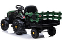 El Traktor, grøn, inkl. vogn, lædersæder, gummihjul, litium batteri og fjernbetjening