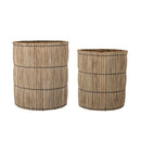 Bloomingville - Elit Kurv, Natur, mendonggræs - Ø33,5 × H37/Ø38,5 × H42,5 cm, sæt med 2