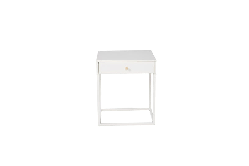 Venture Home - Bakal – sengebord, hvidt stål med skuffe – 43×43×50 cm