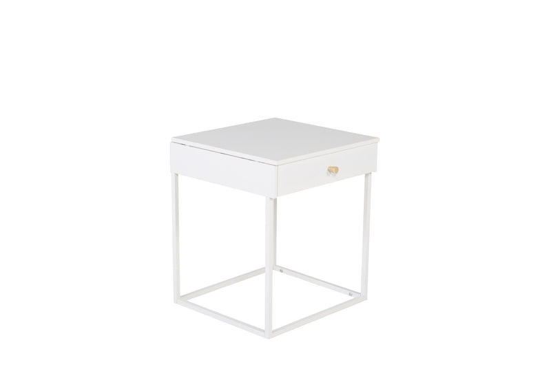 Venture Home - Bakal – sengebord, hvidt stål med skuffe – 43×43×50 cm