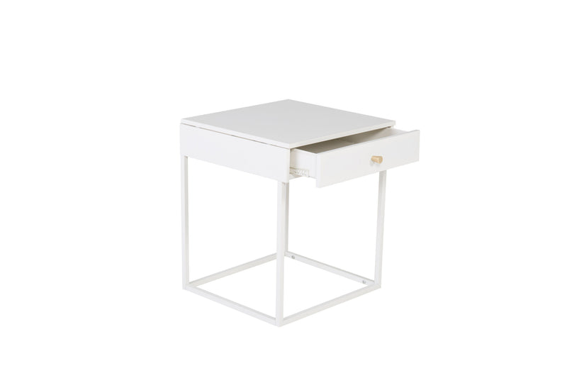 Venture Home - Bakal – sengebord, hvidt stål med skuffe – 43×43×50 cm