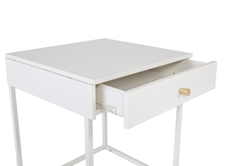 Venture Home - Bakal – sengebord, hvidt stål med skuffe – 43×43×50 cm