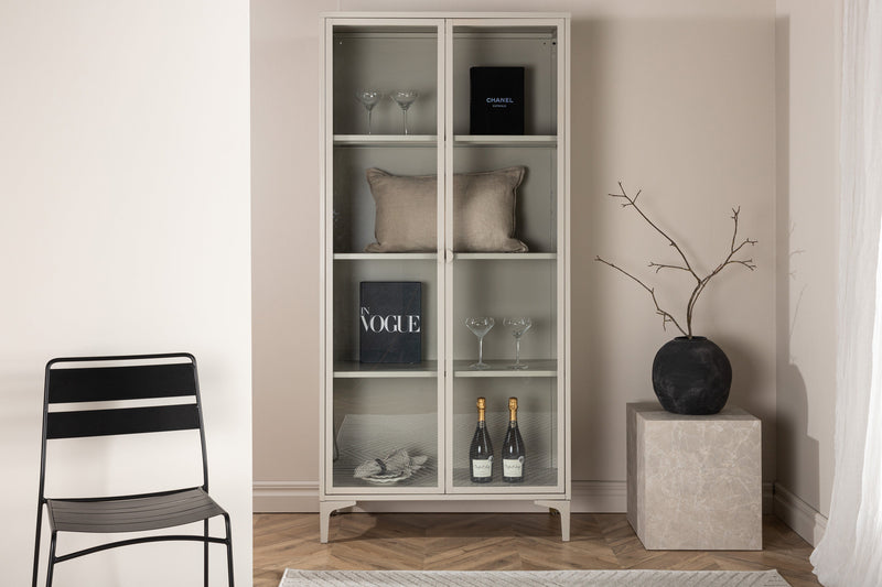 Venture Home - Piring – Vitrineskab, beige stål med 2 døre – 40×90×190cm