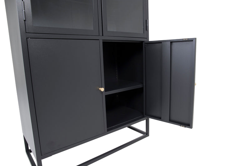Venture Home - Piring – Vitrineskab, sort stål, glas- og fyldningsdøre – 40,5×80×190 cm