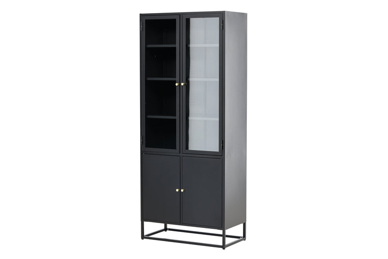 Venture Home - Piring – Vitrineskab, sort stål, glas- og fyldningsdøre – 40,5×80×190 cm