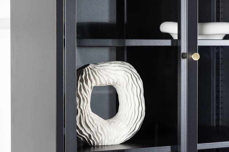Venture Home - Piring – Vitrineskab, sort stål, glas- og fyldningsdøre – 40,5×80×190 cm