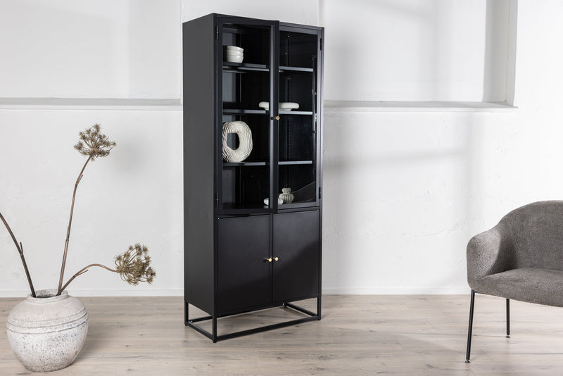 Venture Home - Piring – Vitrineskab, sort stål, glas- og fyldningsdøre – 40,5×80×190 cm