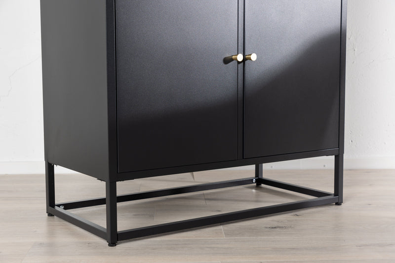 Venture Home - Piring – Vitrineskab, sort stål, glas- og fyldningsdøre – 40,5×80×190 cm