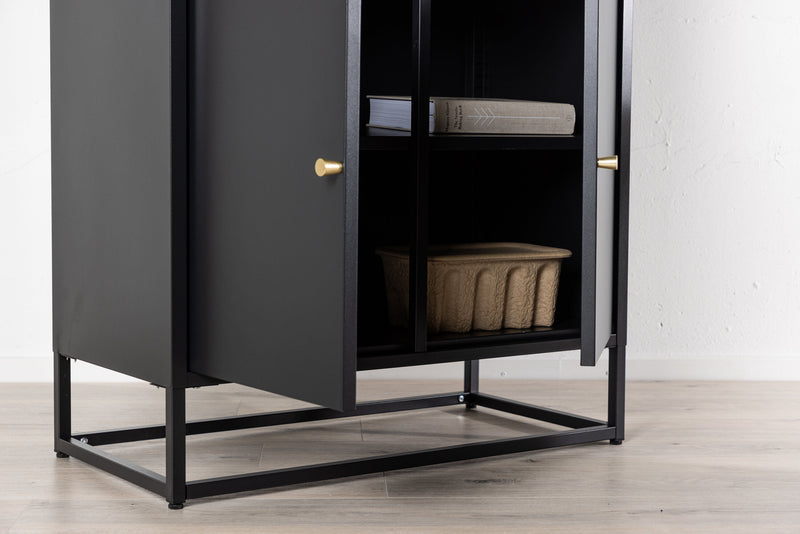 Venture Home - Piring – Vitrineskab, sort stål, glas- og fyldningsdøre – 40,5×80×190 cm