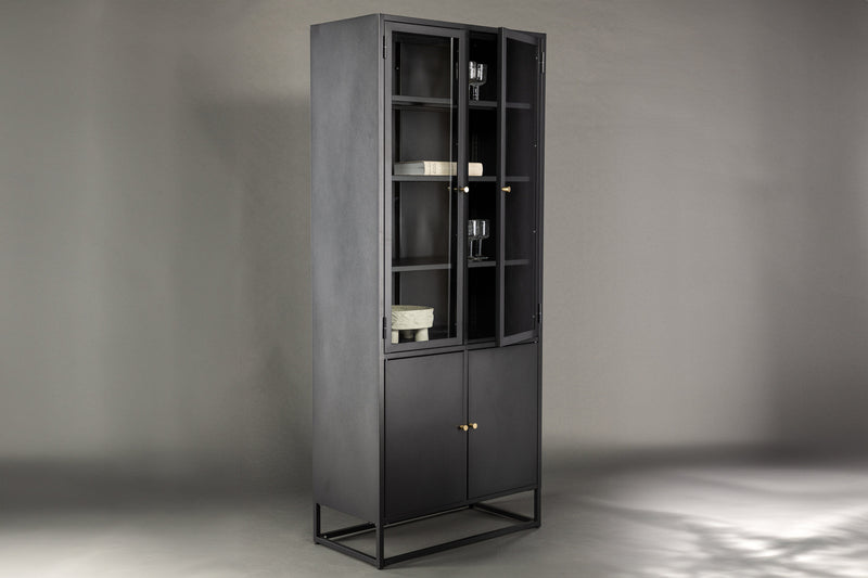 Venture Home - Piring – Vitrineskab, sort stål, glas- og fyldningsdøre – 40,5×80×190 cm