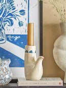 Bloomingville - Trudy Lysestage, Hvid, Stentøj - L9 × H12,5 × B6 cm
