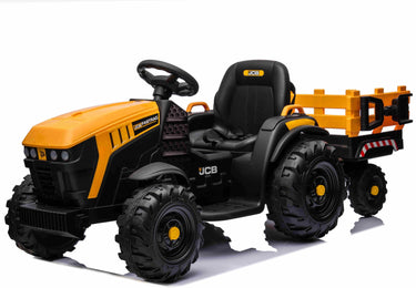 JCB El-Traktor til Børn med Anhænger, 10,8V Lithium, Fjernstyring og Lædersæde