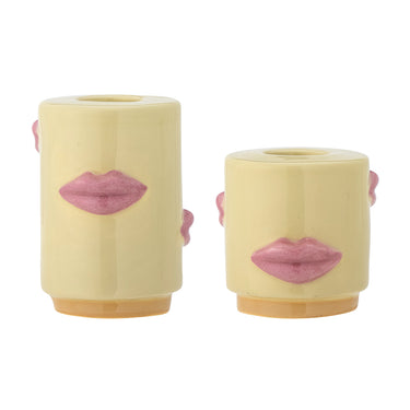 Bloomingville - Sassy Lysestage, Gul, Stentøj - Ø5 × H5/Ø5 × H7 cm, sæt med 2