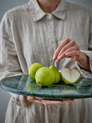 Bloomingville - Nuni Fad på drejefod, Grøn, Marmor - Ø36 × H5 cm