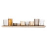 Bloomingville - Sanga Bakke m/fyrfadsstage, Brun, Glas - L56 × H10 × B14 cm, sæt med 10