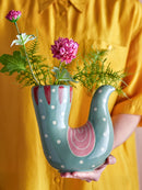 Bloomingville - Trudy Vase, Blå, Stentøj - L19 × H19 × B7,5 cm
