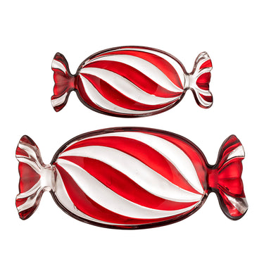 Bloomingville - Sweetie Serveringsfad, Rød, Glas - L24 × H3 × B10,5/L34 × H4 × B15 cm, sæt med 2