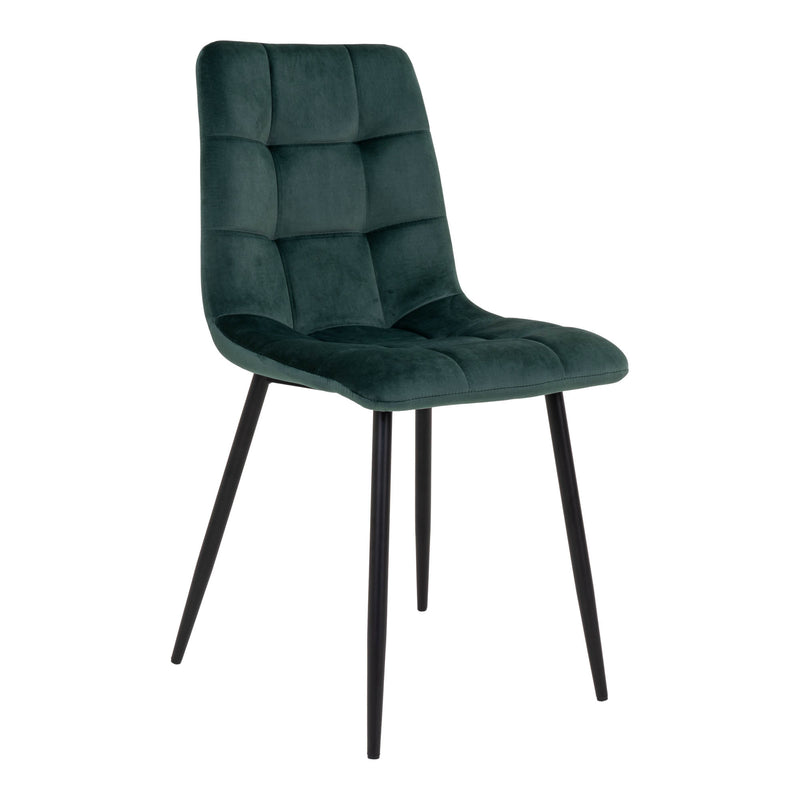 Middelfart Spisebordsstol - 2 stk. i mørkegrøn velour med sorte ben