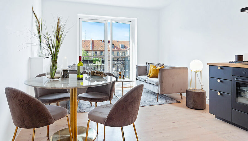 Geneve Spisebordsstol - sæt af 2 stk. i gråt velour med ben i messing look HN1213