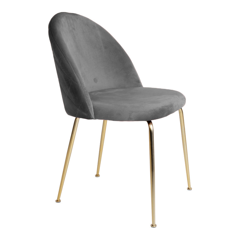 Geneve Spisebordsstol - sæt af 2 stk. i gråt velour med ben i messing look HN1213