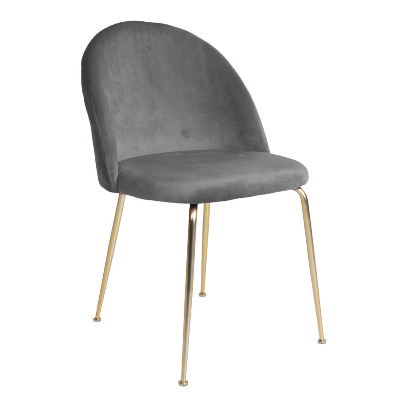 Geneve Spisebordsstol - sæt af 2 stk. i gråt velour med ben i messing look HN1213