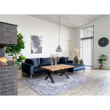 Lido Lounge Sofa højrevendt i mørkeblåt velour med fire puder HN1005 - Bolig og Haven