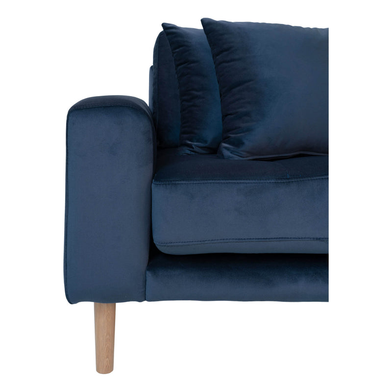 Lido Lounge Sofa højrevendt i mørkeblåt velour med fire puder HN1005