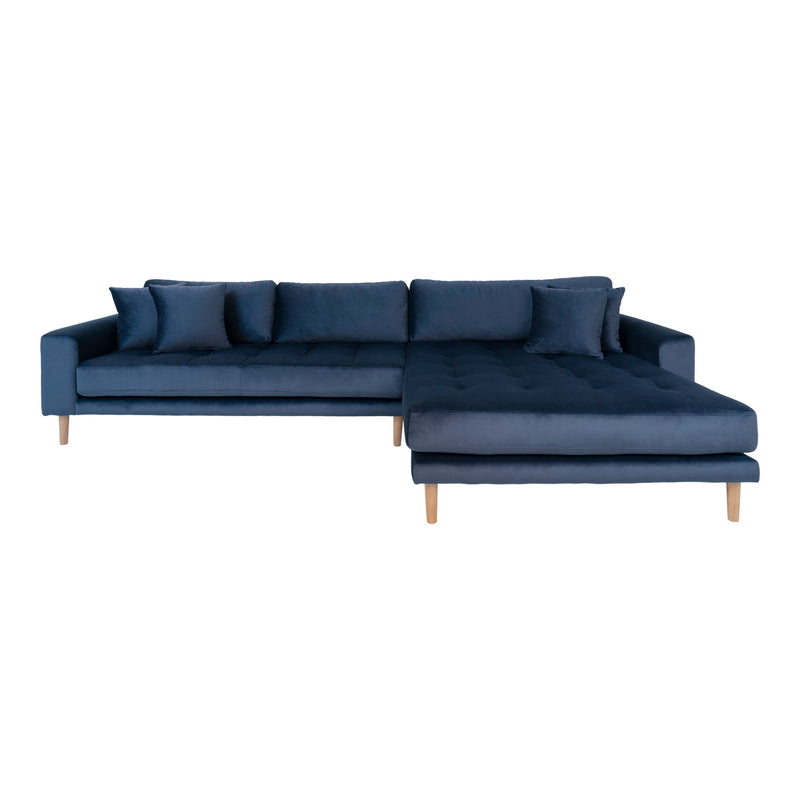 Lido Lounge Sofa højrevendt i mørkeblåt velour med fire puder HN1005
