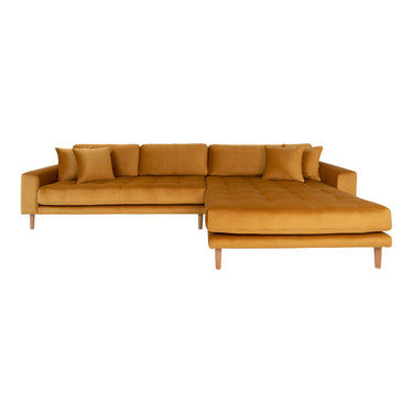 Lido Lounge Sofa højrevendt i sennepsgul velour med fire puder HN1004 - Bolig og Haven