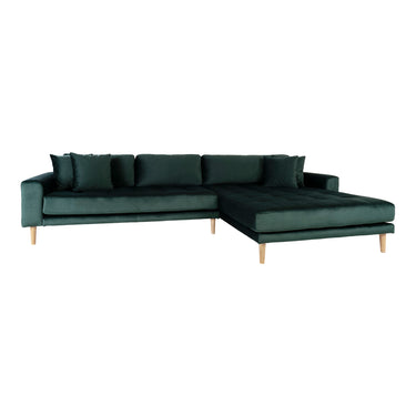 Lido Lounge Sofa højrevendt i mørkegrøn velour med fire puder HN1006 - Bolig og Haven
