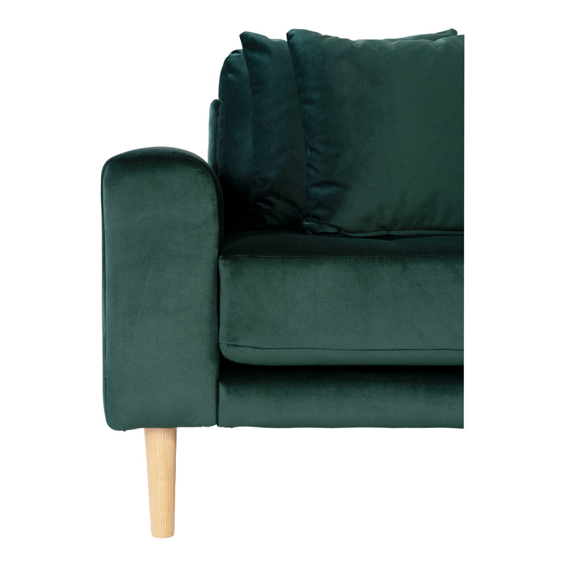 Lido Lounge Sofa højrevendt i mørkegrøn velour med fire puder HN1006