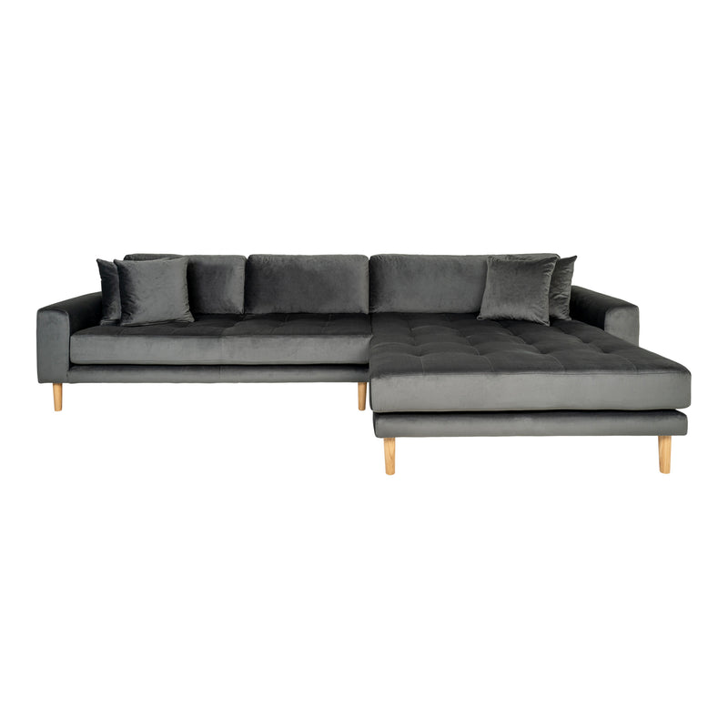 Lido Lounge Sofa højrevendt i mørkegrå velour med fire puder HN1013