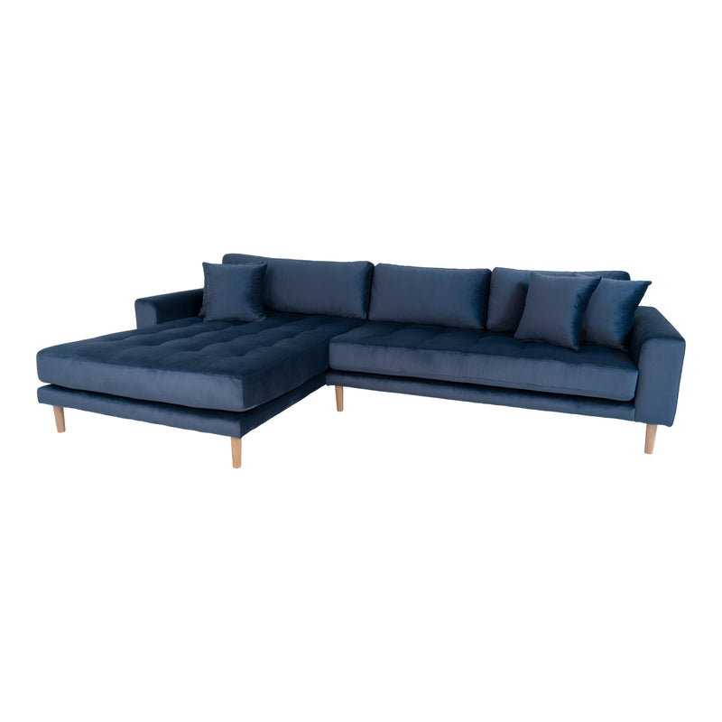 Lido Lounge Sofa venstrevendt i mørkeblåt velour med fire puder HN1005