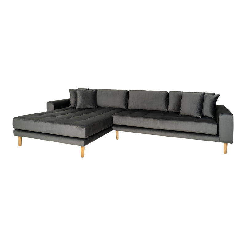 Lido Lounge Sofa venstrevendt i mørkegrå velour med fire puder HN1013