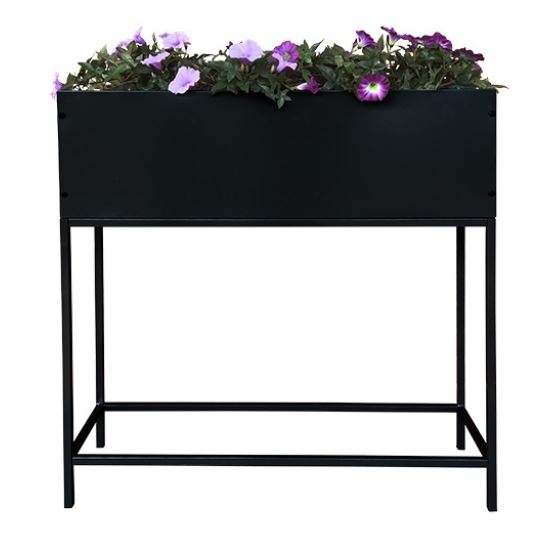Easy Stand, sort blomsterkasse på stativ fra Garden Life med lilla blomster i 